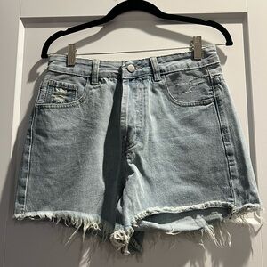 TALULAH Light Blue Frayed Jean Shorts